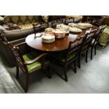 MAHOGANY DOUBLE TRIPOD DINING TABLE + LEAF + 8 CHAIRS