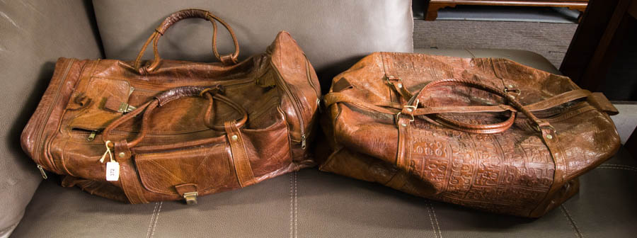 TWO MOROCCAN TOOLED LEATHER VALISE CASES - 1964