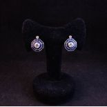 18CT WHITE GOLD SAPPHIRE + DIAMOND ART DECO EARRINGS