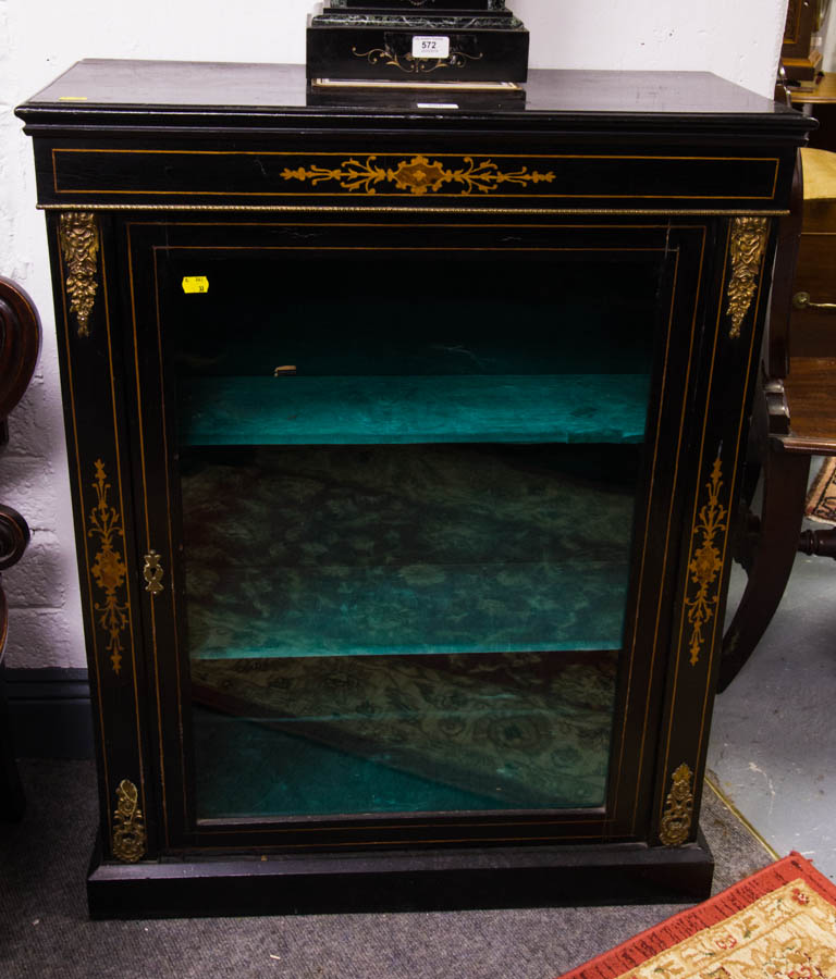 INLAID EBONISED PIER CABINET WITH BRASS MOUNTS