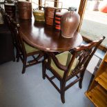 INLAID DOUBLE TRIPOD MAHOGANY DINING TABLE + 6 CHAIRS