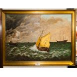 OIL ON CANVAS OF SAILING SHIPS - SIGNED