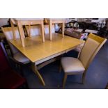 POLISHED BEECH DINING TABLE + 6 CHAIRS