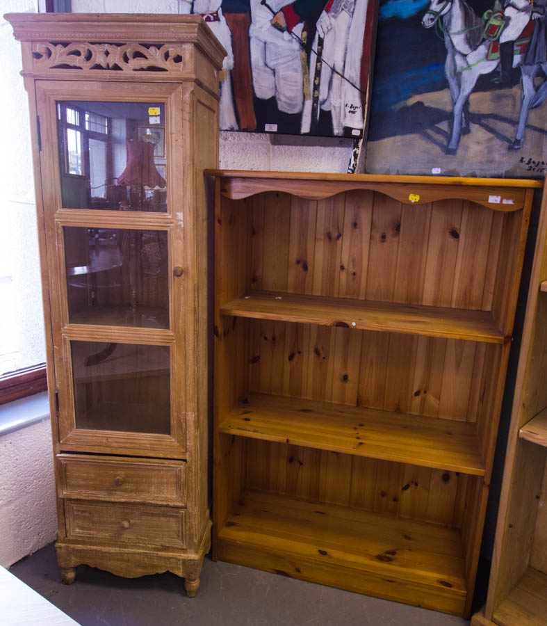 PINE BOOKSHELF + TALL CABINET AF