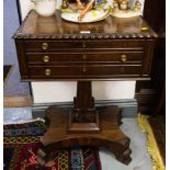 WILLIAM IV MAHOGANY LADIES WORK TABLE ON QUATRE FORM BASE