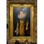 JOHN SCHWATSCHKE PAINTING OF COURT LADY IN ORNATE GILT FRAME 140 X 95CM