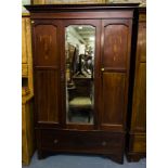 INLAID MAHOGANY SINGLE MIRROR DOOR WARDROBE