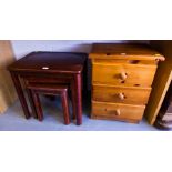 NEST OF 3 TABLES + PINE 3 DRAWER CHEST