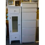 2 TALL WHITE SLIM LINE CABINETS + TALL WHITE CHEST