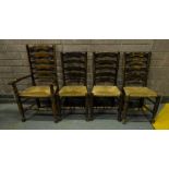 4 RUSH SEAT CHAIRS - AF + ANTIQUE PINE TABLE