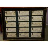 COLLECTION OF OLD WATERFORD CHEQUES - FRAMED