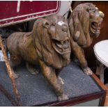 PAIR OF WOODEN LIONS AF