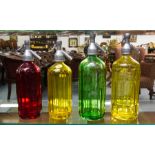 4 OLD SYPHONS - COLOURED GLASS