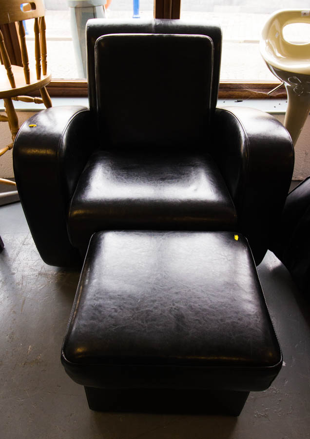 NEAT BLACK ARM CHAIR + STOOL