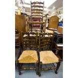 4 RUSH SEAT CHAIRS - AF + ANTIQUE PINE TABLE