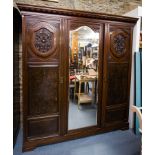 EDWARDIAN CARVED MIRROR DOOR WARDROBE