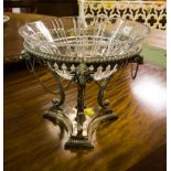PAIR OF SILVER PLATED + CUT GLASS TABLE CENTRES AFTER MATTHEW BOLTON WITH RAMS MASKS
