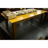 LARGE RECTANGULAR BEECH KITCHEN TABLE WITH GLASS CENTRE PANEL