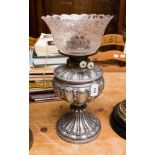 SILVERED OIL LAMP & SHADE
