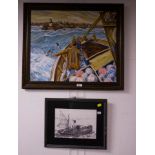 OIL ON CANVAS FISHERMEN BY BERTIE WALSH + SAILING BOAT PRINT