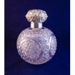 SILVER TOPPED CUT GLASS SCENT BOTTLE