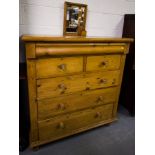 ANTIQUE PINE CHEST OF DRAWER + SMALL MIRROR