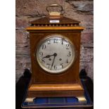 BRASS INLAID MAHOG CASE MANTLE CLOCK ON BRASS FEET