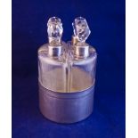 SET OF 4 SILVER SCENT BOTTLES ON STAND