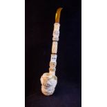 OLD CARVED MEERSCHAUM PIPE WITH TUSK HEAD BOWL