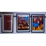 PAIR OF KNUTTEL PRINTS + FRAMED SILK PANEL