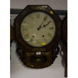 LATE REGENCY BRASS INLAID ROSEWOOD DROP DIAL CLOCK