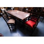 6 LADDER BACK KITCHEN CHAIRS + DRAW LEAF TABLE