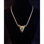 14K GOLD DIAMOND + EMERALD NECKLACE