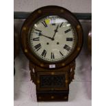 19TH CENTURY INLAID ROSEWOOD DROP DIAL WALL CLOCK 29"H X 18"W