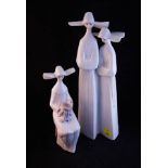 LLADRO SITTING NUN SIGNED + PAIR OF NUNS