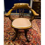 MAHOG REVOLVING DESK CHAIR STAMPED STRAHAN