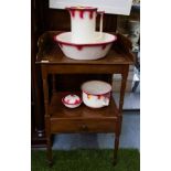 ANTIQUE MAHOG WASHSTAND WITH JUG, BOWL,