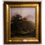 LANDSCAPE OIL PAINTING IN GILT FRAME 18"L X 20.