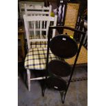 2 PAINTED CHAIRS + FOLDING CAKE STAND