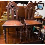 PAIR OF MAHOGANY HALL CHAIRS