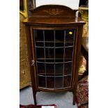 MAHOGANY INLAID LEADED GLASS BOW FRONT CABINET