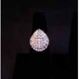 18K GOLD & DIAMOND SHIELD SHAPE DRESS RING WITH ROSE CUT & BAGUETTE DIAMONDS