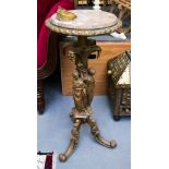GILT JARDINIERE WITH MARBLE TOP + 3 GRACES ON TRIPOD BASE - AF