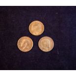 3 GOLD HALF SOVEREIGNS , 1902,