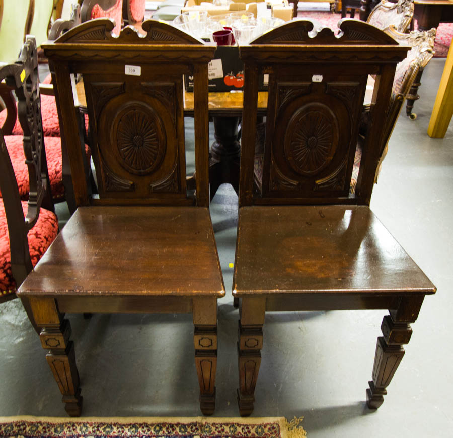 PAIR OF CARVED BACK HALL CHAIRS