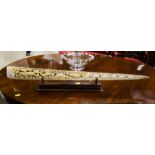 CARVED SWORDFISH ROSTRUM WITH VARIOUS SEA LIFE - WHALES, SEA TURTLES,