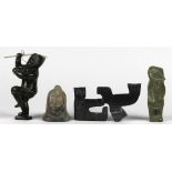 (lot of 4) Pacific Northwest stone carved figural group, in varying sizes and forms, executed in