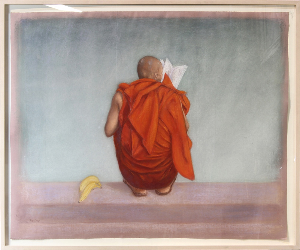 Tim A. Lovejoy (American, b.1943), Reading Monk, Central Burma, 1998, pastel on paper, signed and