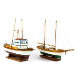 (lot of 2) Model boat group, consisting of a fishing boat by Herman "Junky" Turkman, hand-painted,