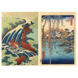 (lot of 2) Japanese woodblock prints: Katsushika Hokusai (1760-1849), "Washu Yoshino Yoshitsune